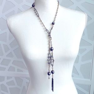 Vintage Tie Necklace with Grey Beats 35"